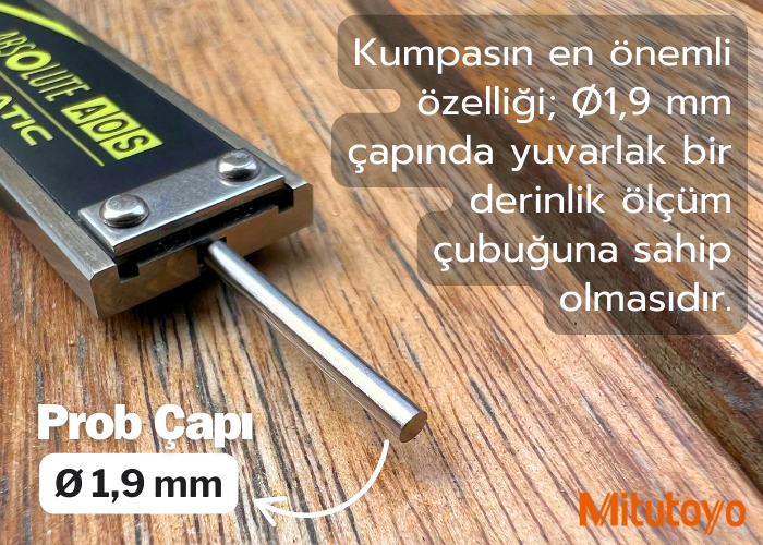 Mitutoyo 500-184-30 Dijital Kumpas | Yuvarlak Derinlik Çubuğu